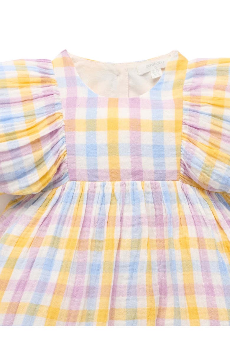 Purebaby Gathered Dress, Alternate, color, Lila Check