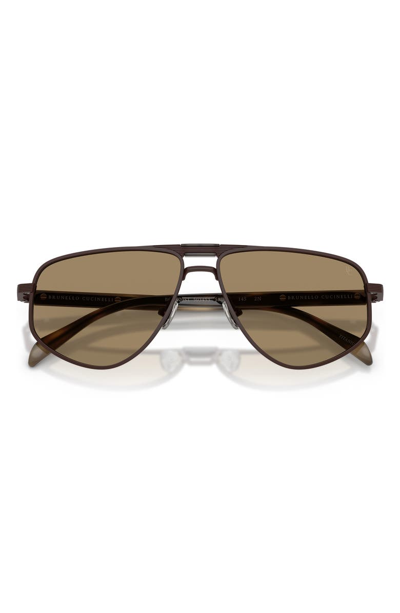 Brunello Cucinelli 58mm Geometric Pilot Sunglasses, Alternate, color, Matte Chocolate
