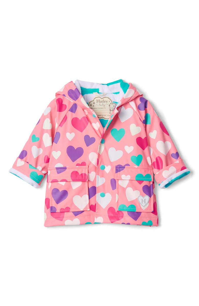 Hatley Colorful Hearts Raincoat, Main, color, 