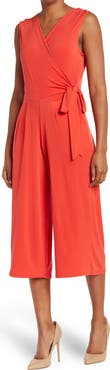 Nina Leonard Surplice Wrap Crop Jumpsuit