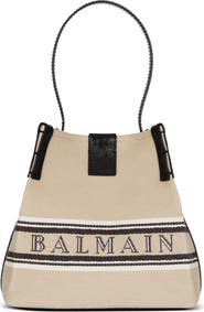 Balmain Release Bucket bag in canvas and calfskin