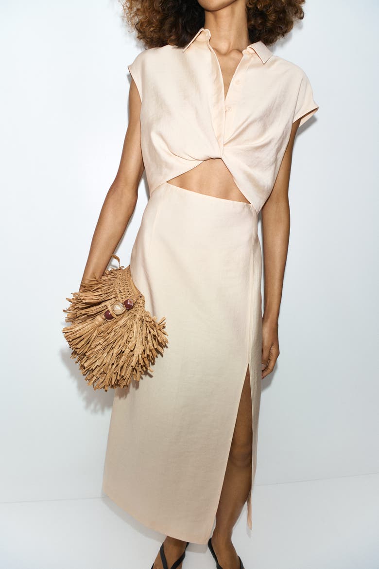 Cutout Shirt Dress, Alternate, color, Light beige