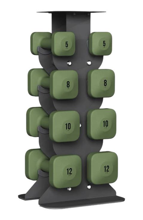 SafeGrip Dumbbells Medium Set with Dark Rack - 5, 8, 10, 12 lbs