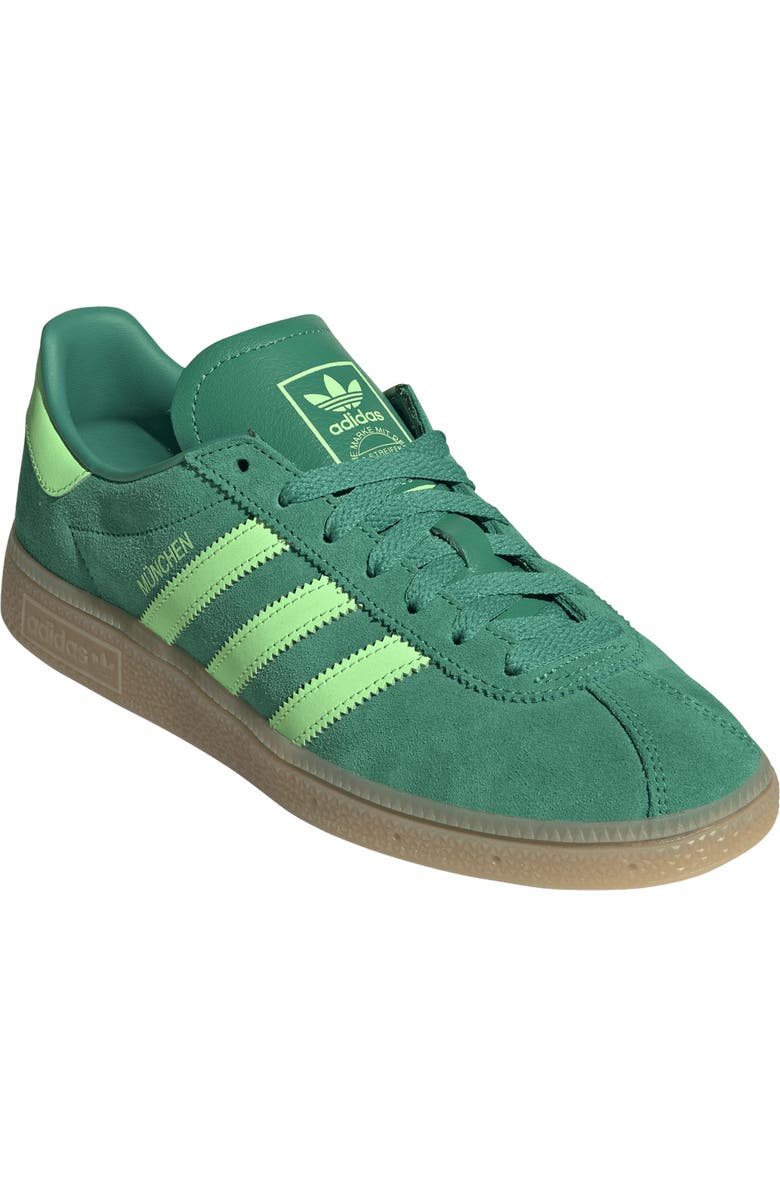 adidas München Sneaker, Main, color, Court Green/ Lime Burst/ Gum
