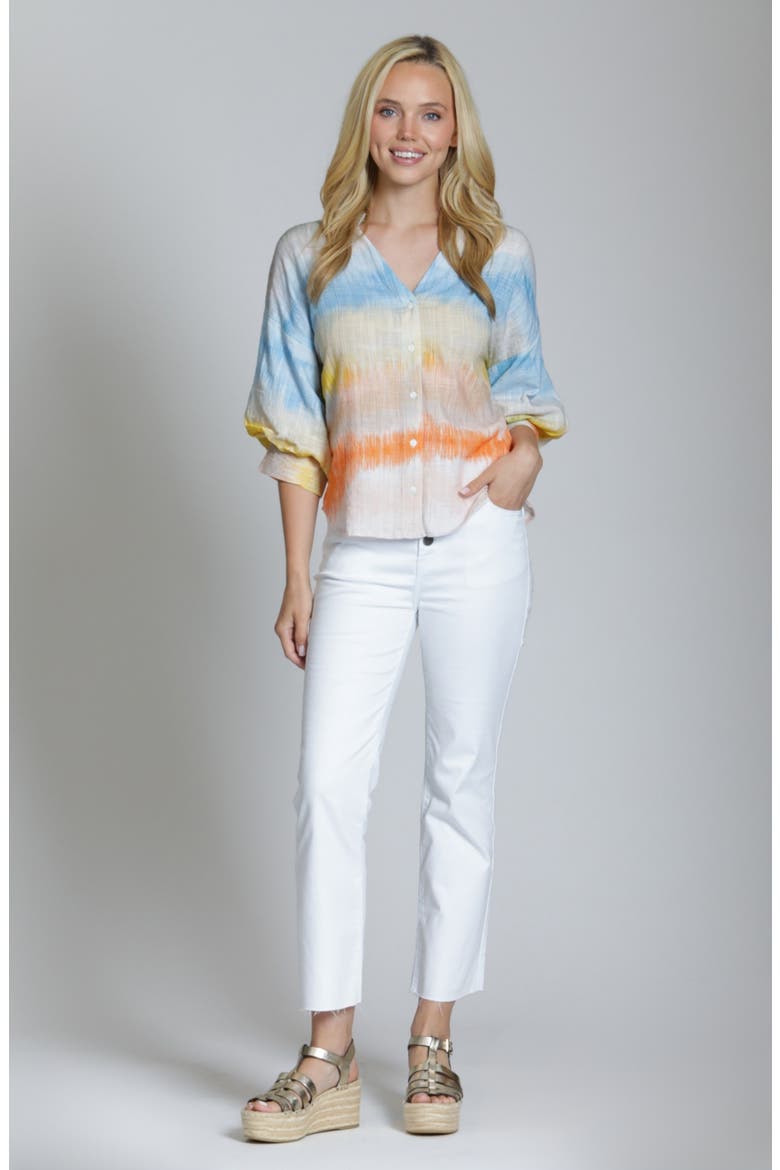 Blouson Sleeve Button-Up Shirt, Alternate, color, BLUE MULTI