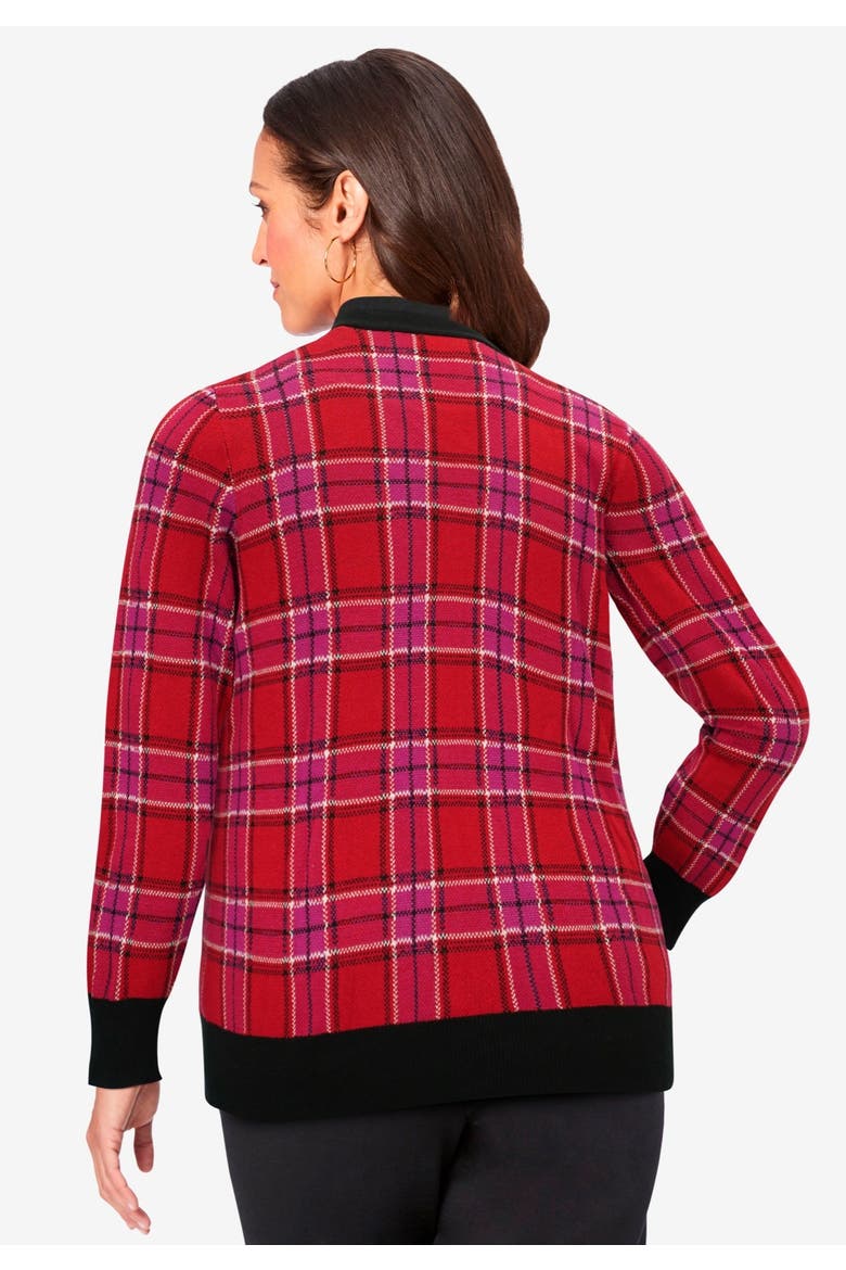V Neck Cardigan Sweater, Alternate, color, EMERALD BLACKWATCH PLAID