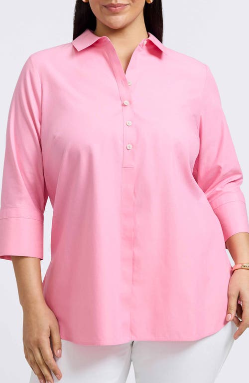 Foxcroft Madison Three-quarter Sleeve Cotton Button-up Shirt In Pink Sea Glass