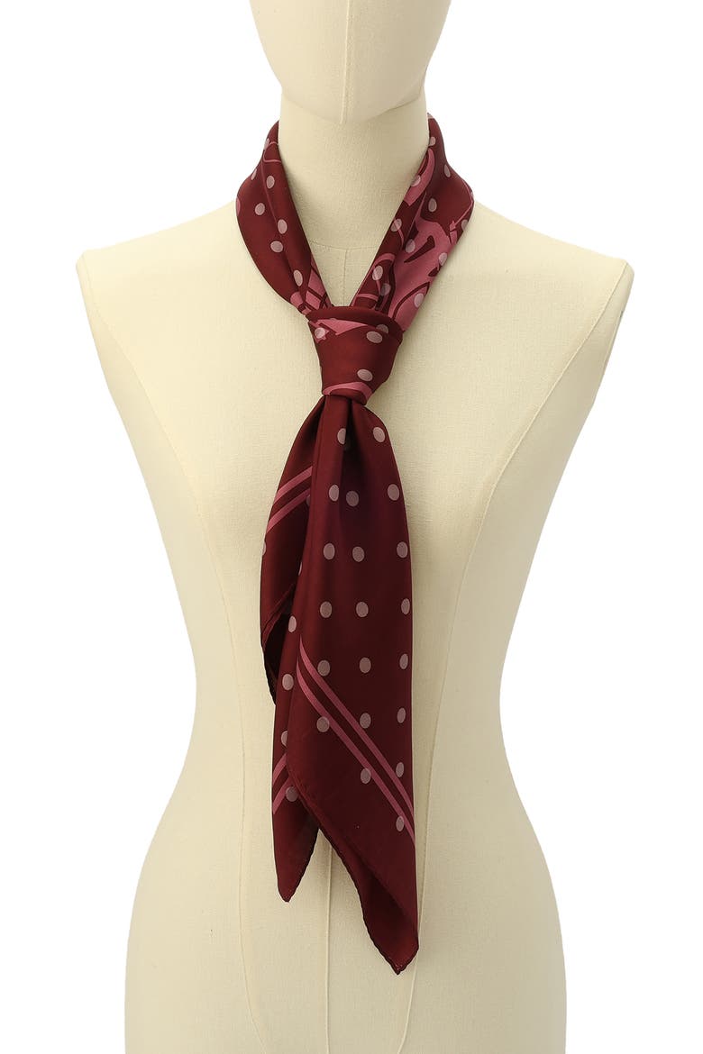 Horse & Carriage Polka Dot Silk Square Scarf, Alternate, color, MERLOT