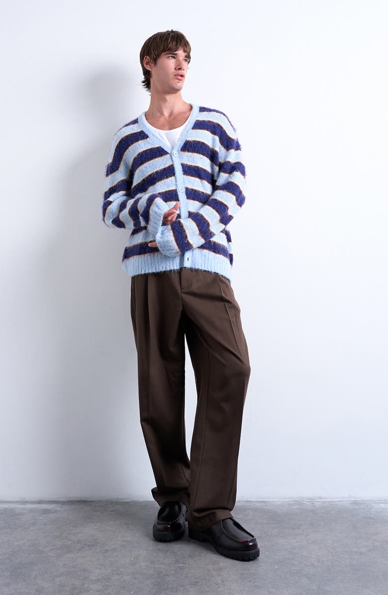 Topman Oversize Stripe Fluffy Cardigan, Main, color, Blue