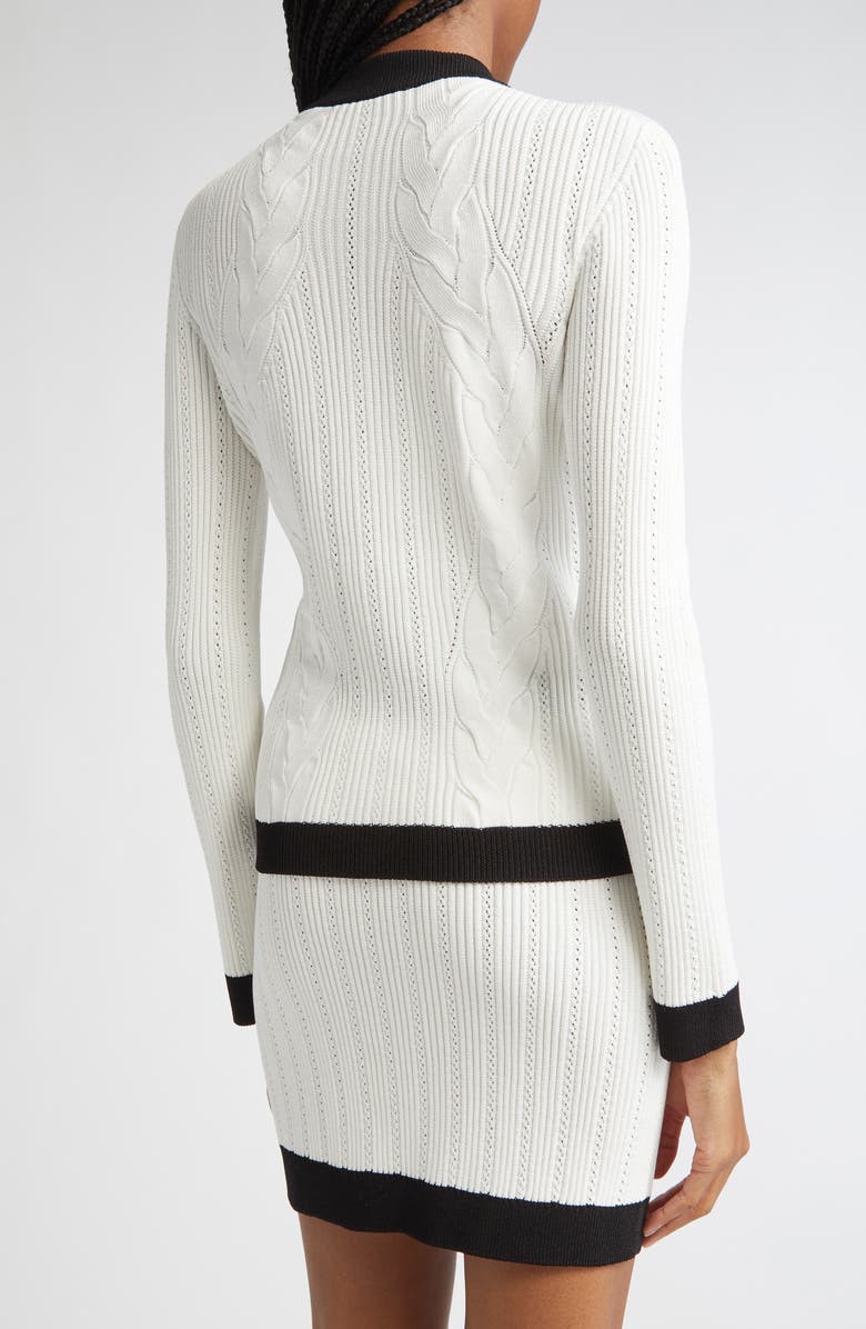 Balmain Twisted Cable Knit Cardigan, Alternate, color, Gab White/ Black