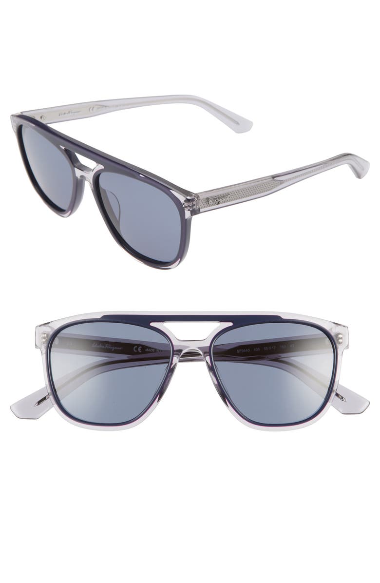 FERRAGAMO Salvatore Ferragamo 55mm Navigator Sunglasses, Main, color, Blue Grey