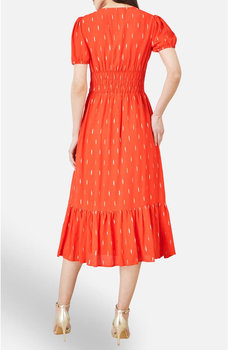 Yumi Foil Print Viscose Cut Out Midi Dress, Alternate, color, Orange