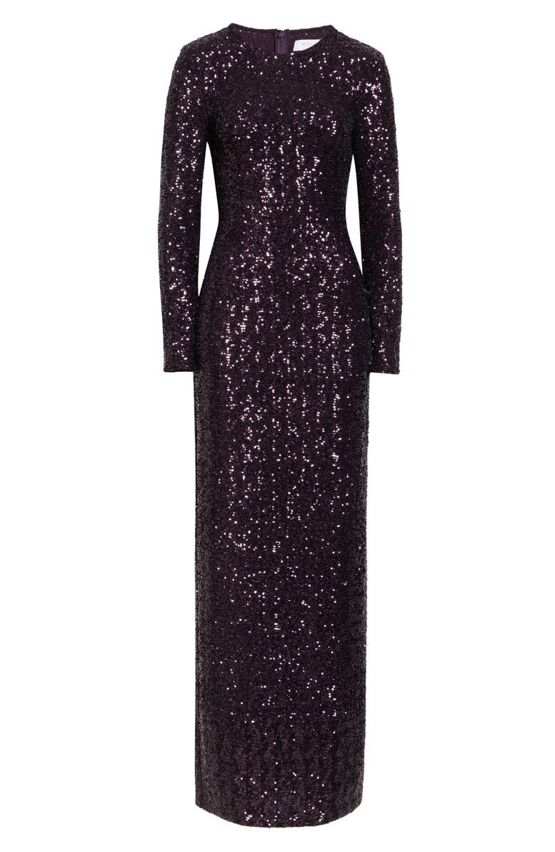 Michael Kors Collection Sequin Long Sleeve Sheath Gown, Alternate, color, Aubergine