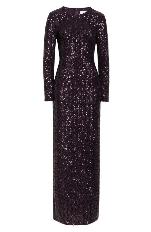 Michael Kors Collection Sequin Long Sleeve Sheath Gown In Blue