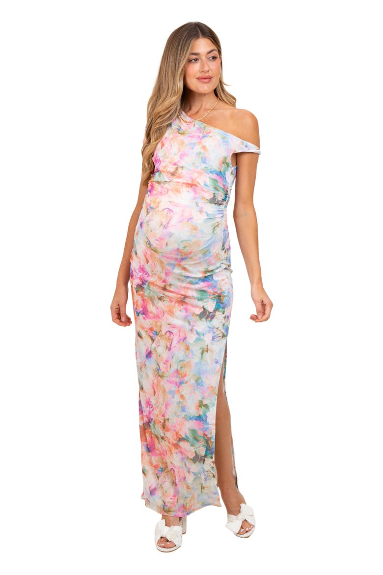 One Shoulder Side Slit Maxi Dress, Alternate, color, Pink