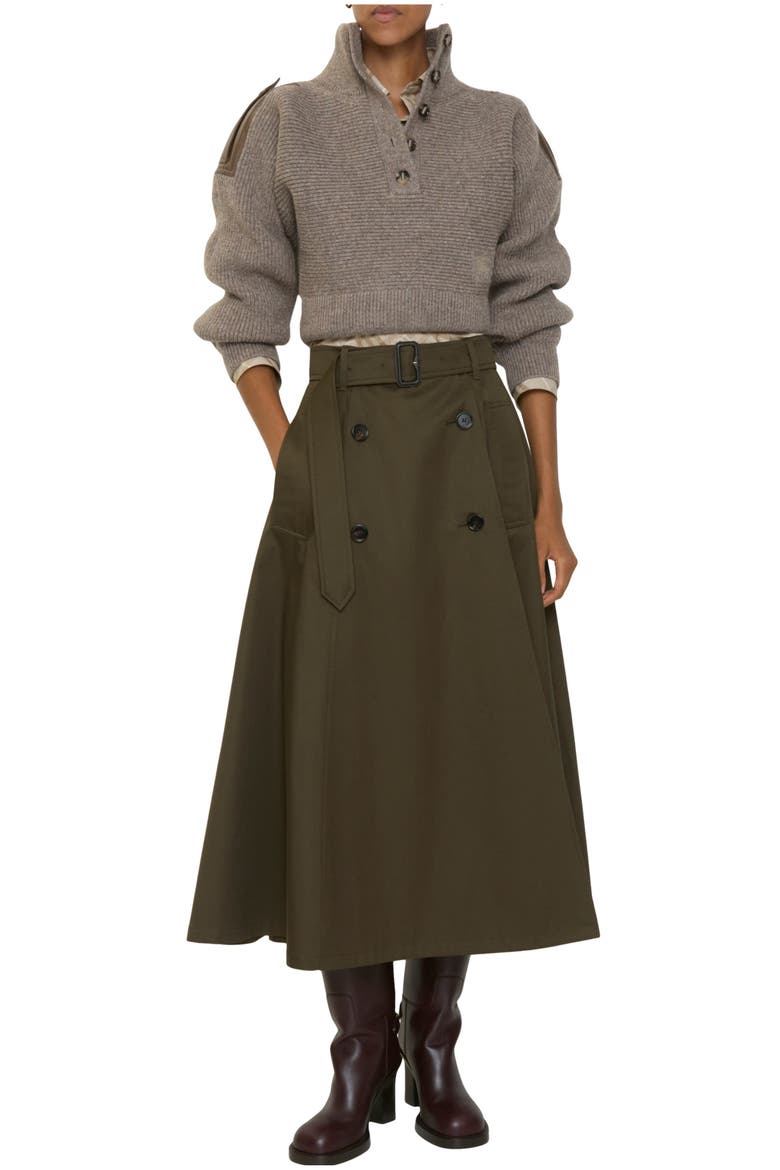 Gabardine Trench Midi Skirt, Main, color, JUNIPER