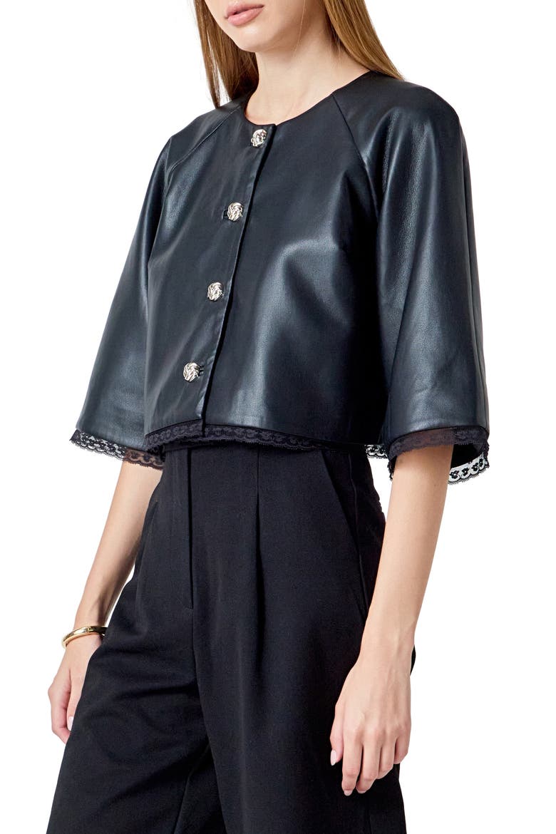 Faux Leather Crop Jacket, Alternate, color, BLACK