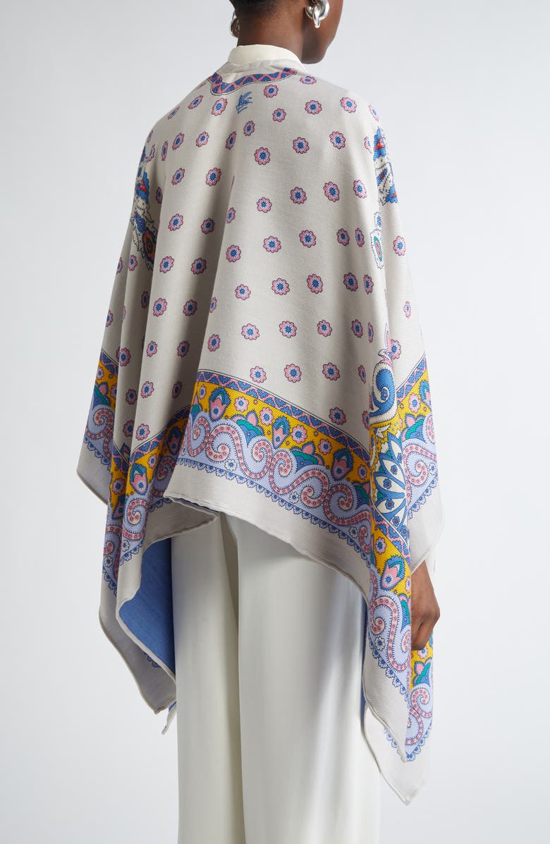Etro Paisley & Daisy Print Wool Blend Cape, Alternate, color, 