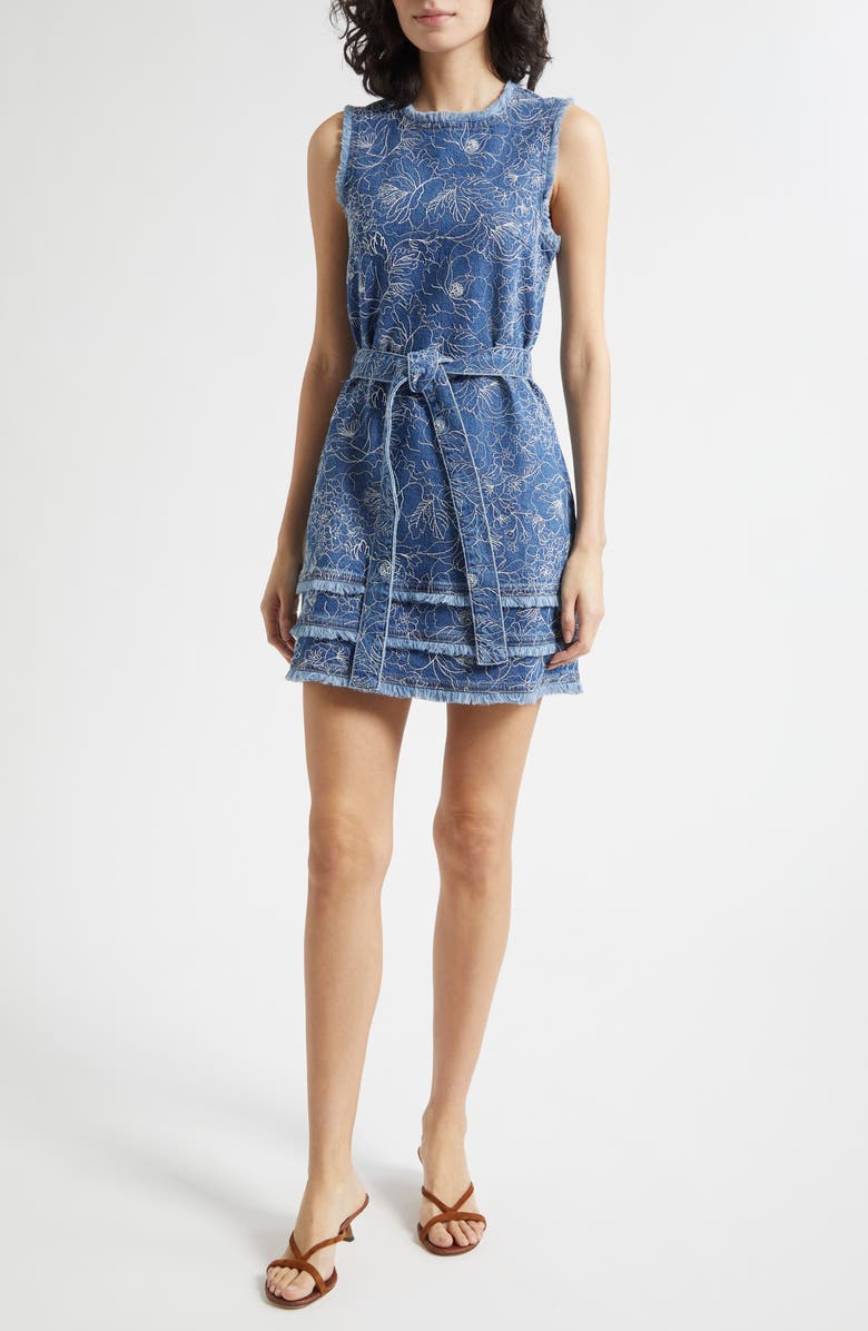 Cinq à Sept Mindie Floral Embroidery Denim Minidress, Main, color, Salt Breeze/ White