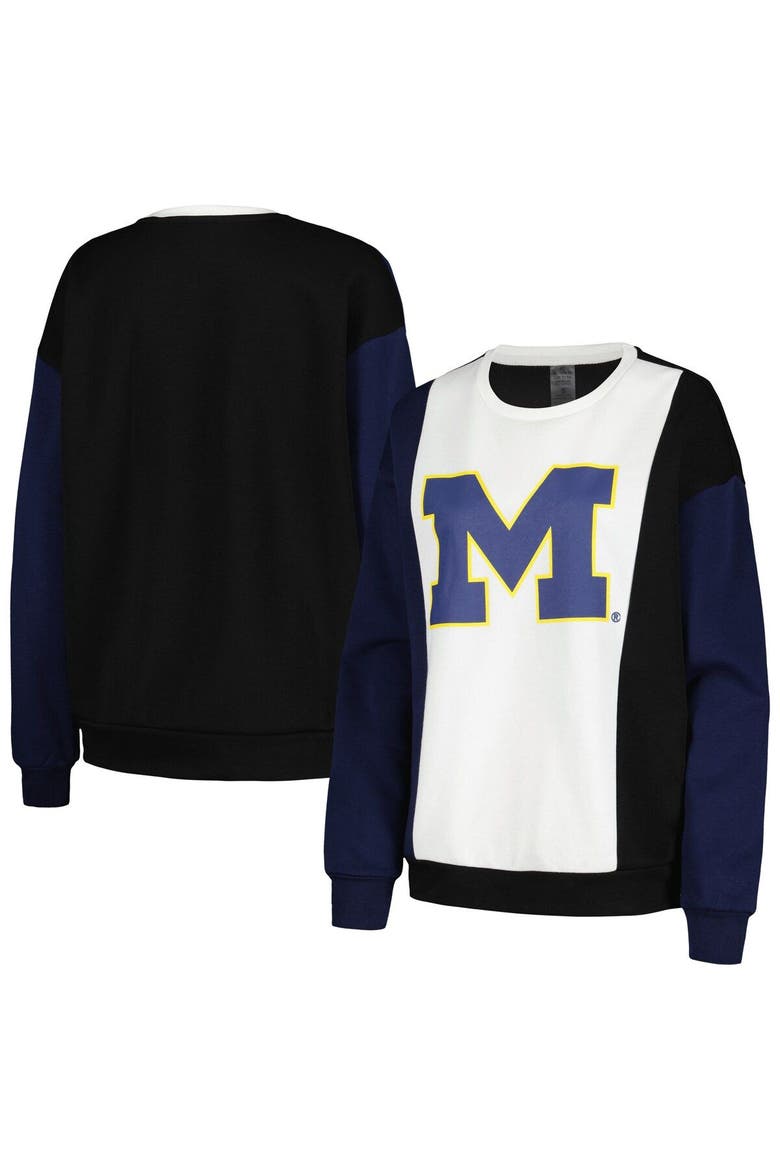 Women's Gameday Couture White/Black Michigan Wolverines Vertical Color-Block Pullover Sweatshirt, Main, color, White