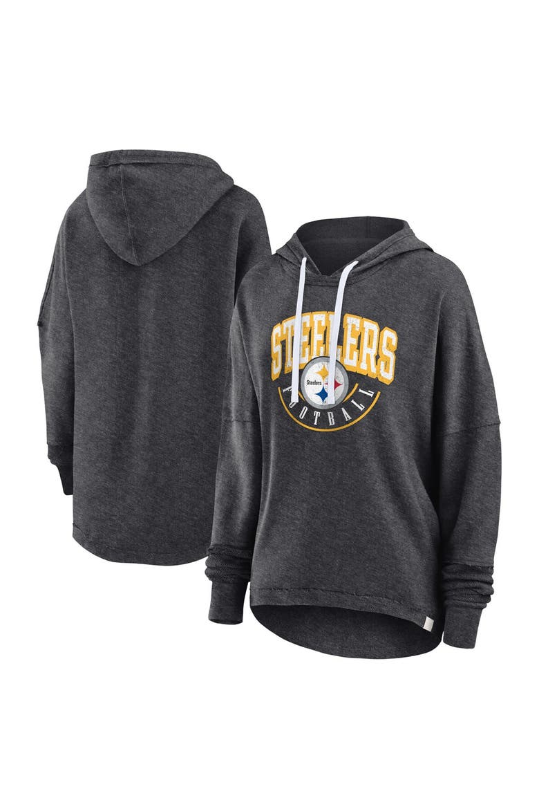 Women's Fanatics Branded Charcoal Pittsburgh Steelers Lightewight Modest Crop Lounge Helmet Arch Pullover Hoodie, Alternate, color, Charcoal