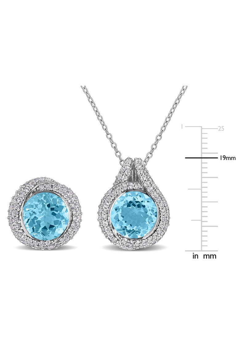 Sky Blue Topaz Halo Pendant Necklace & Earrings Set, Alternate, color, BLUE