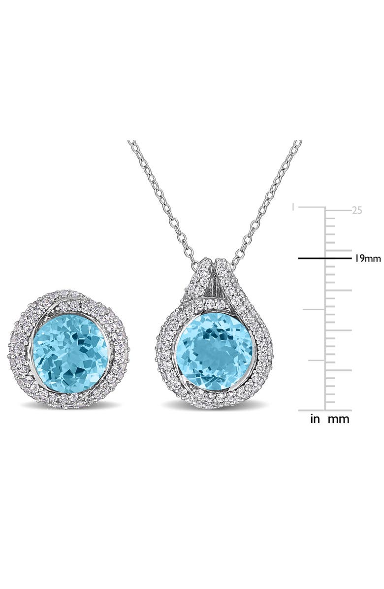 DELMAR Sky Blue Topaz Halo Pendant Necklace & Earrings Set, Alternate, color, Blue