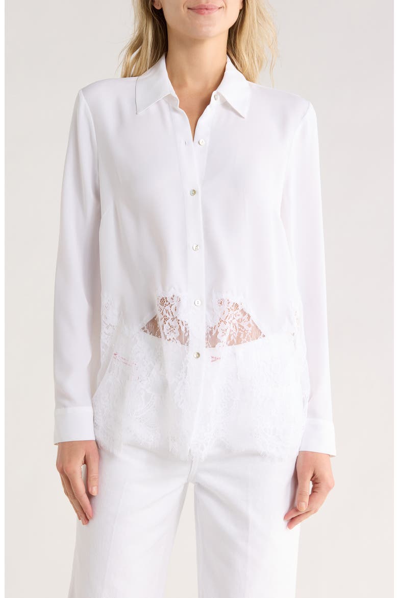 Adalee Lace Trim Button-Up Shirt, Main, color, WHITE