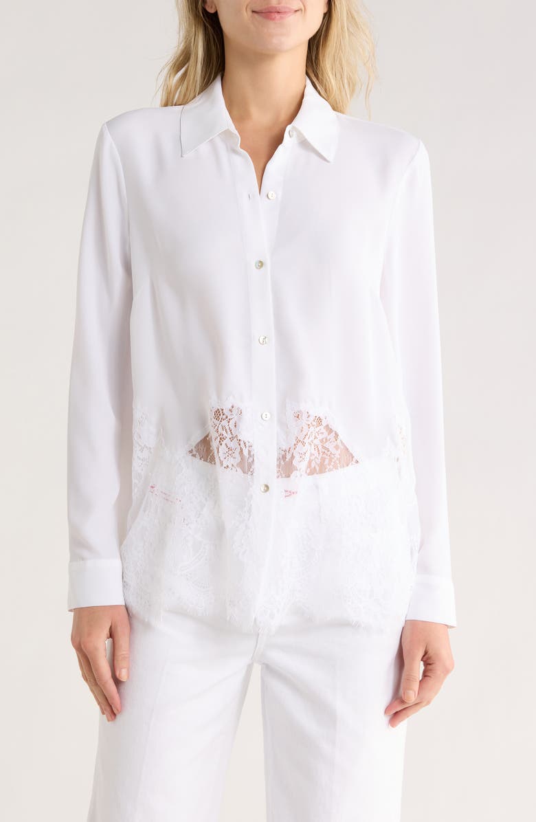 L'AGENCE Adalee Lace Trim Button-Up Shirt, Main, color, White