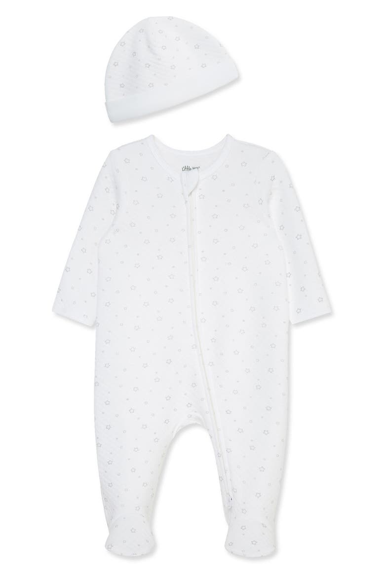 Stars Organic Cotton Blend Footie & Hat Set, Main, color, GREY