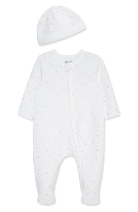 Stars Organic Cotton Blend Footie & Hat Set