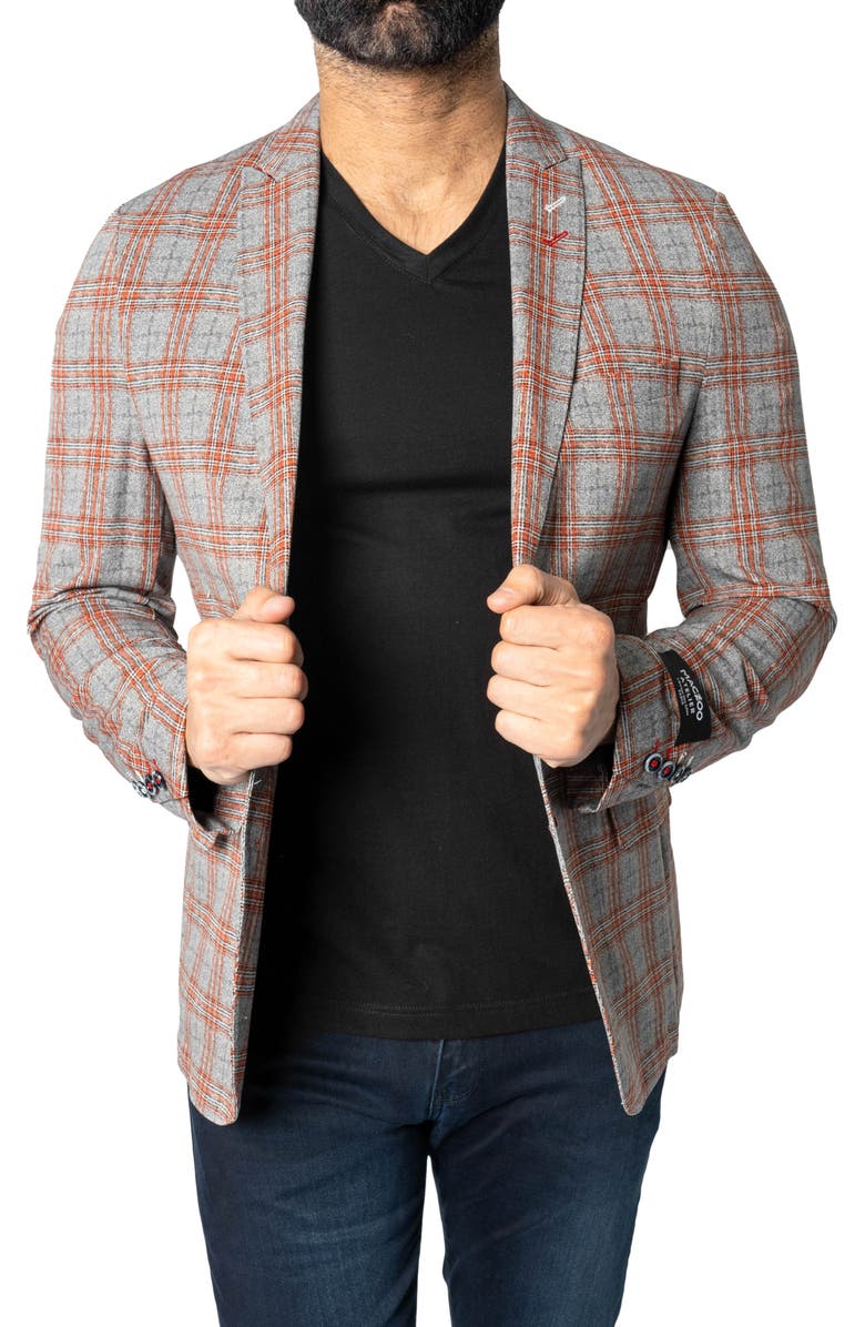 Maceoo Descartes Unconstructed Plaid Spanish Orange Blazer, Alternate, color, Orange