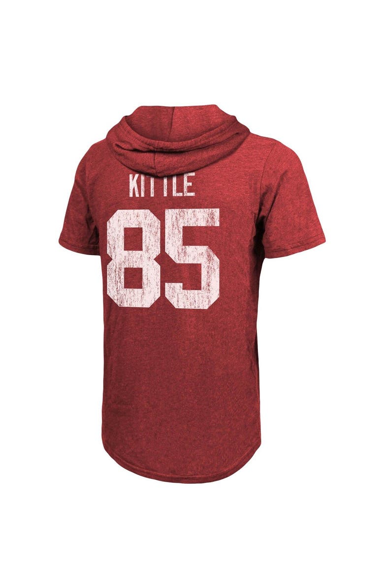 Majestic Threads Men's Majestic Threads George Kittle Scarlet San Francisco 49ers Player Name & Number Tri-Blend Slim Fit Hoodie T-Shirt, Alternate, color, 