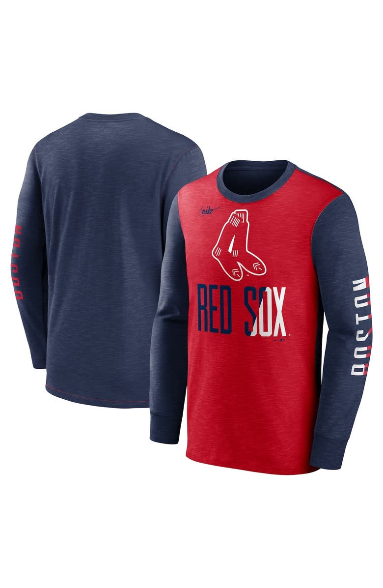 Nike Men's Nike Red/Navy Boston Red Sox Cooperstown Collection Rewind Splitter Slub Long Sleeve T-Shirt, Main, color,