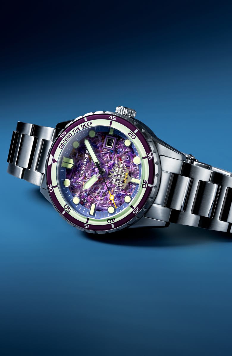 SPINNAKER x 4ocean Hass Coral Reef Limited Edition Automatic Bracelet Watch, 43mm, Alternate, color, 