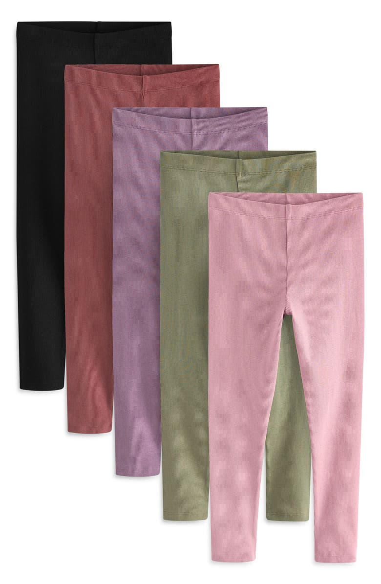 NEXT Kids' Assorted 5-Pack Stretch Cotton Leggings, Main, color, 
