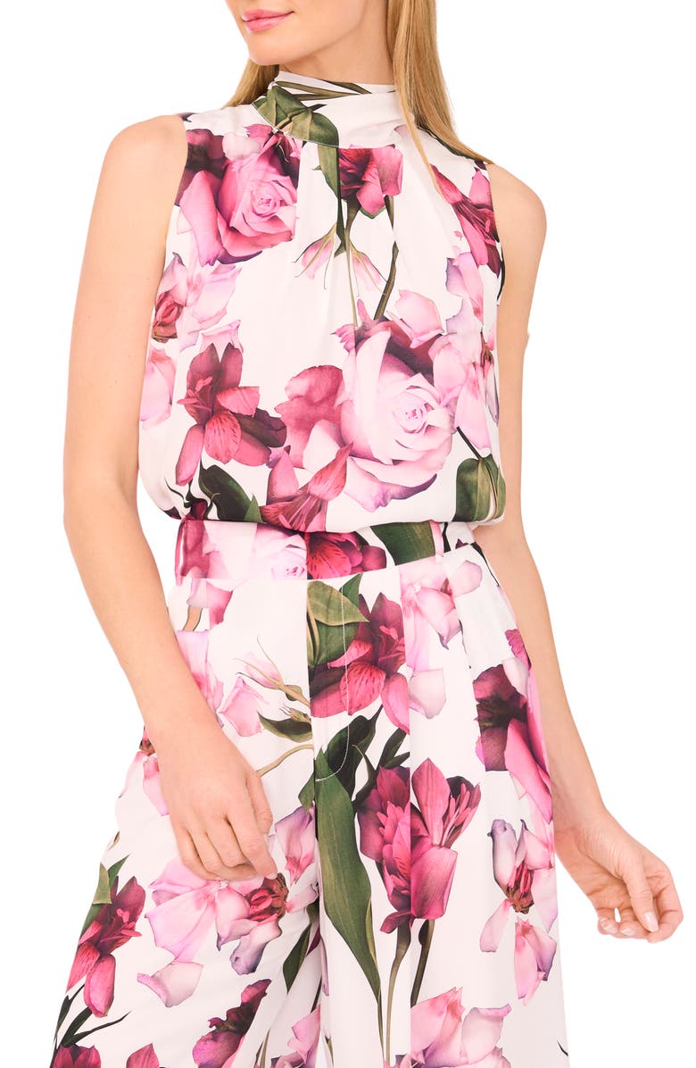 Ted Baker Floral Print Sleeveless Satin Shirt, Main, color,