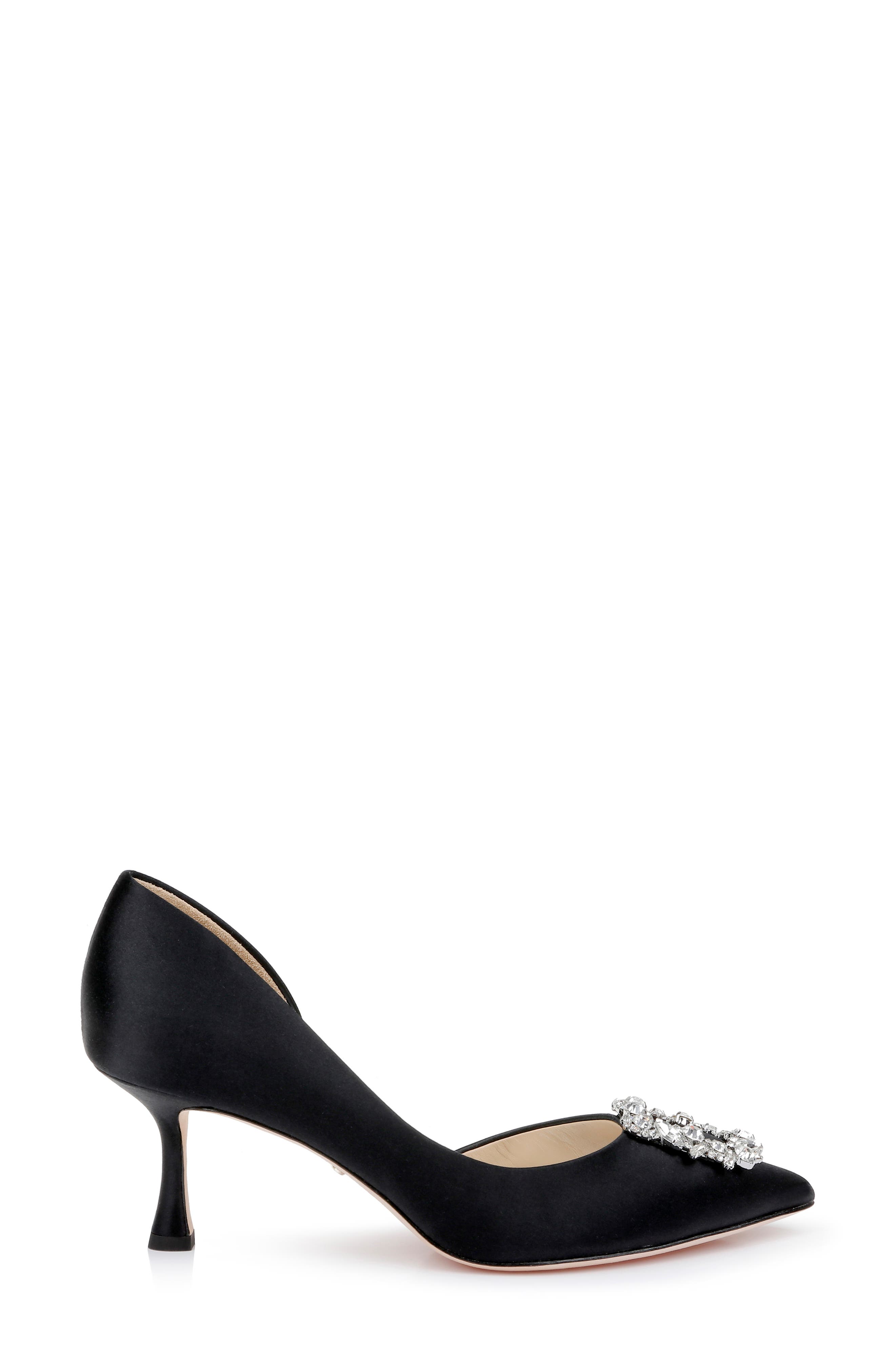 Badgley Mischka Collection Fabia Embellished Pointed Toe Pump, Alternate, color, Black Satin