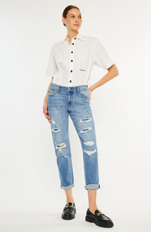 Kancan Devika Mid Rise Boyfriend Jeans In Blue