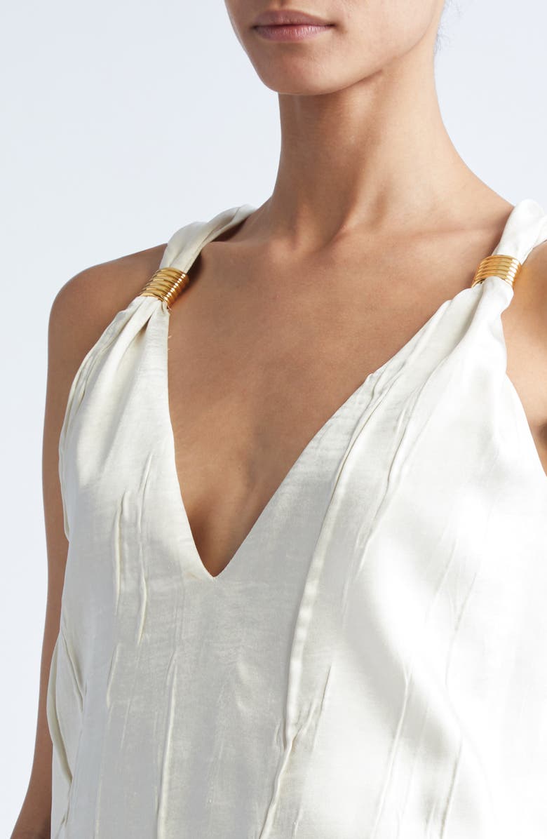 Brandon Maxwell The Drew Deep V-Neck Satin Tank, Alternate, color, Ivory