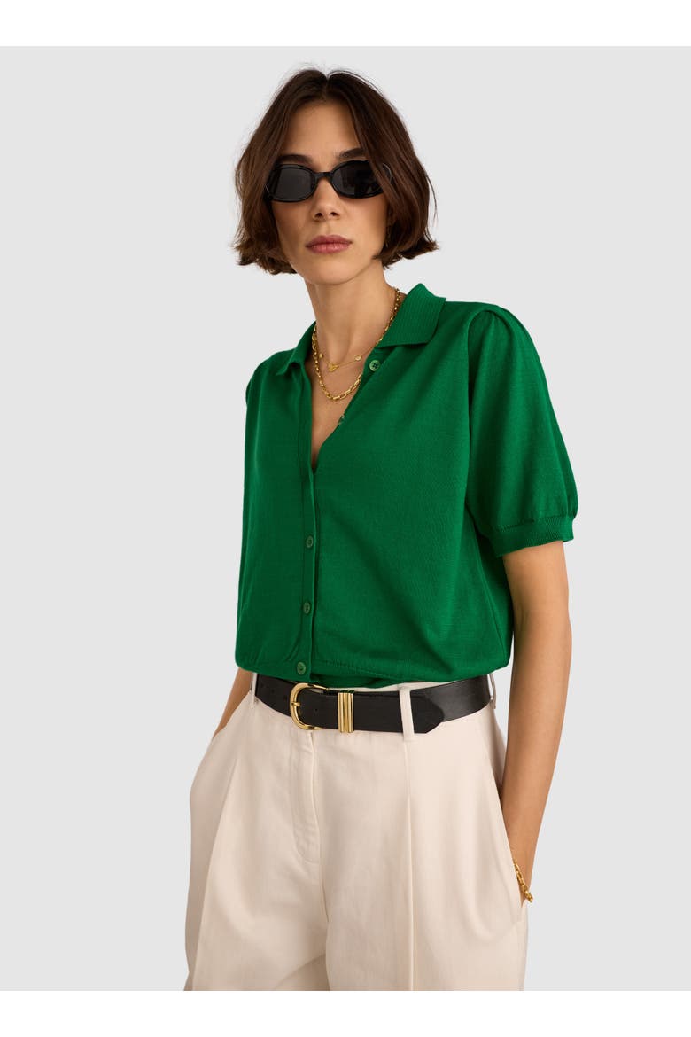 Sara Short Sleeve Collard Cardigan, Main, color, Bright Emerald