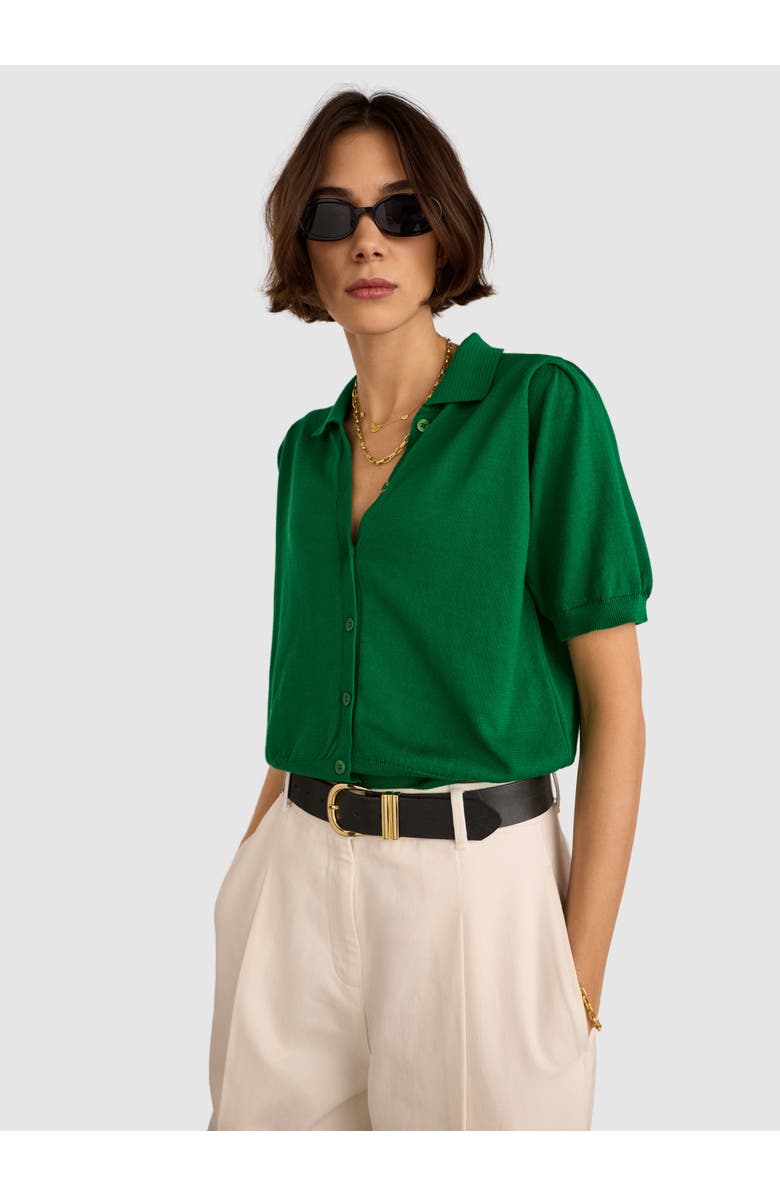 Baukjen Sara Short Sleeve Collard Cardigan, Main, color, Bright Emerald