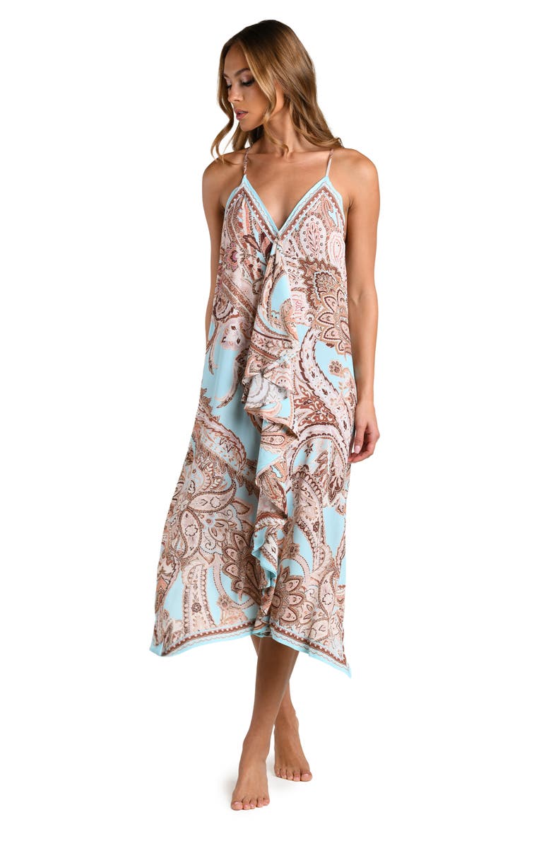 L'AGENCE Traditional Paisley Cover-Up Dress, Alternate, color, Blue Multi