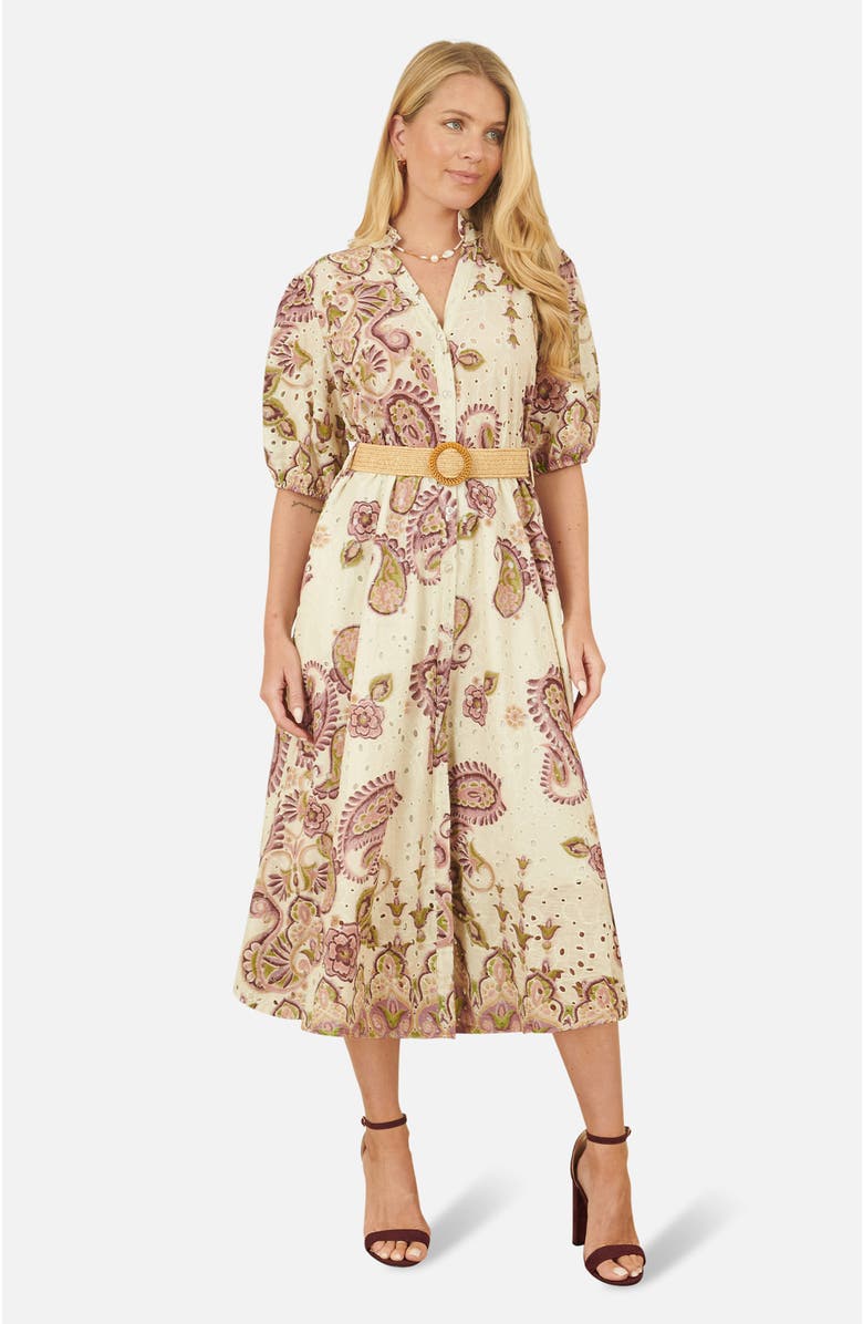 Yumi Broderie Anglaise Cotton Midi Dress, Main, color, Pink