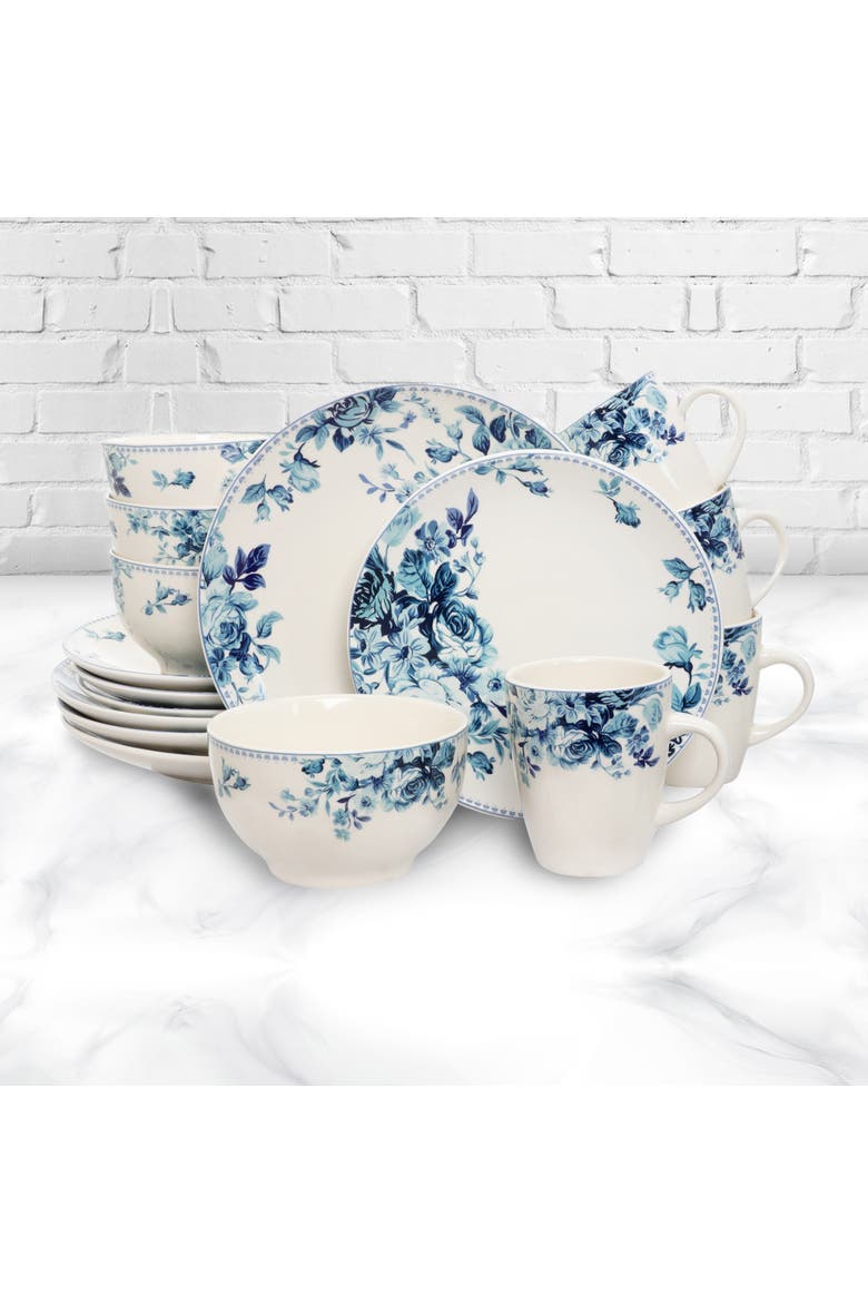 Traditional Blue Rose 16 Piece Dinnerware Set, Alternate, color, Blue