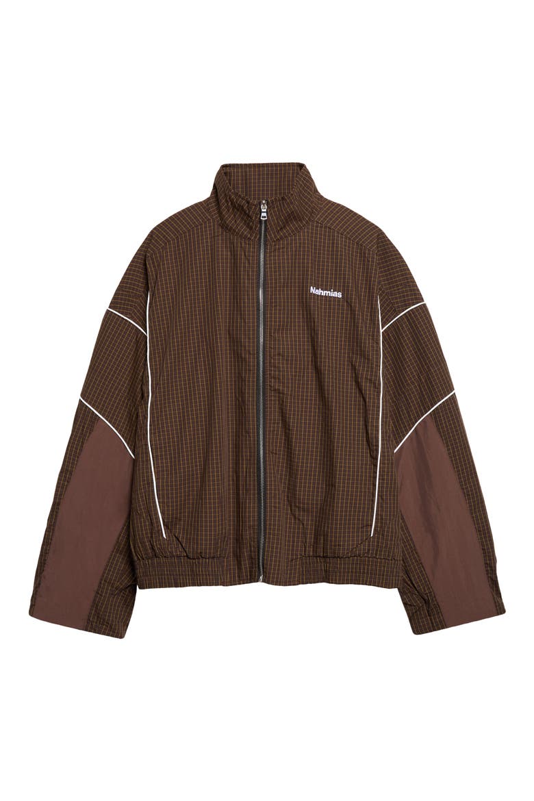 Grid Warm Up Track Jacket, Alternate, color, DK BROWN MULTI NYLON