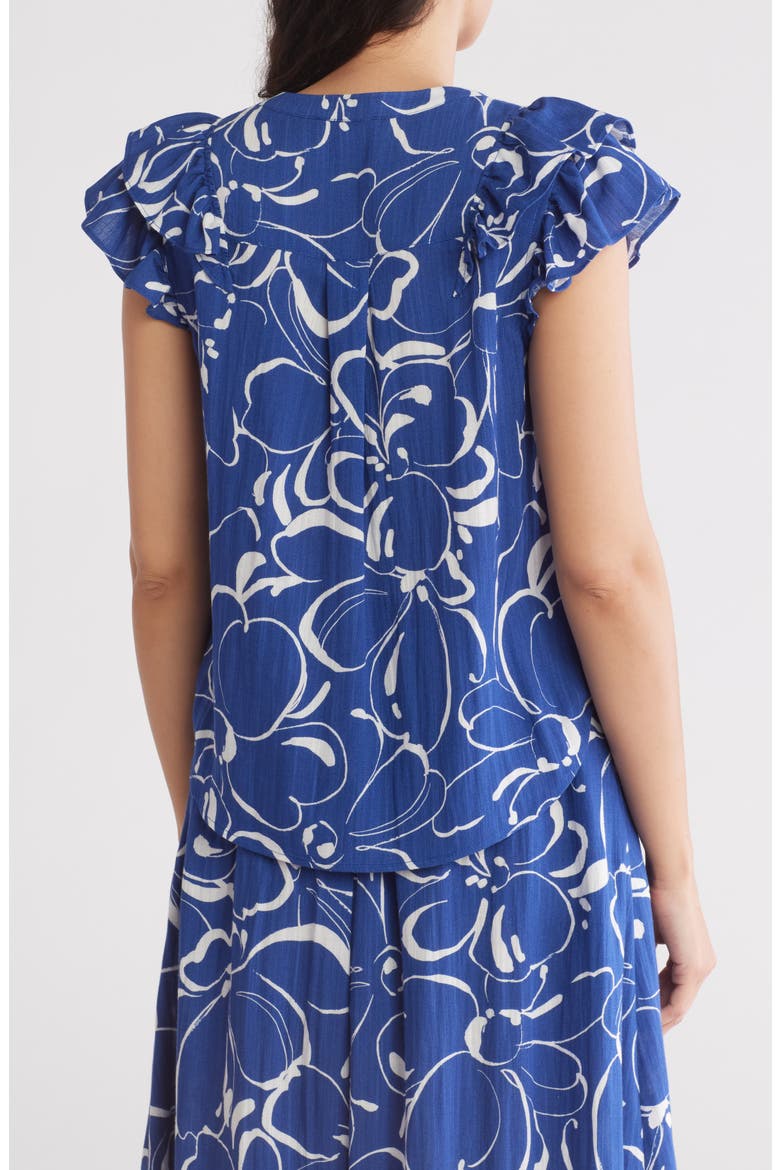 Ruffled Floral Top, Alternate, color, INDIGO/ IVORY