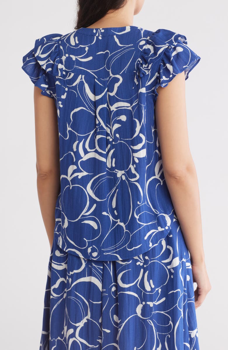 Gemma + Jane Ruffled Floral Top, Alternate, color, Indigo/ Ivory