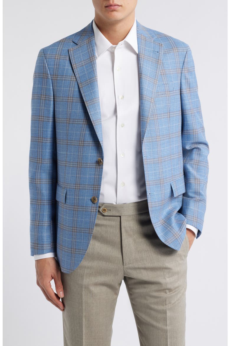 Midland Contemporary Fit Plaid Slub Wool Sport Coat, Main, color, LIGHT BLUE