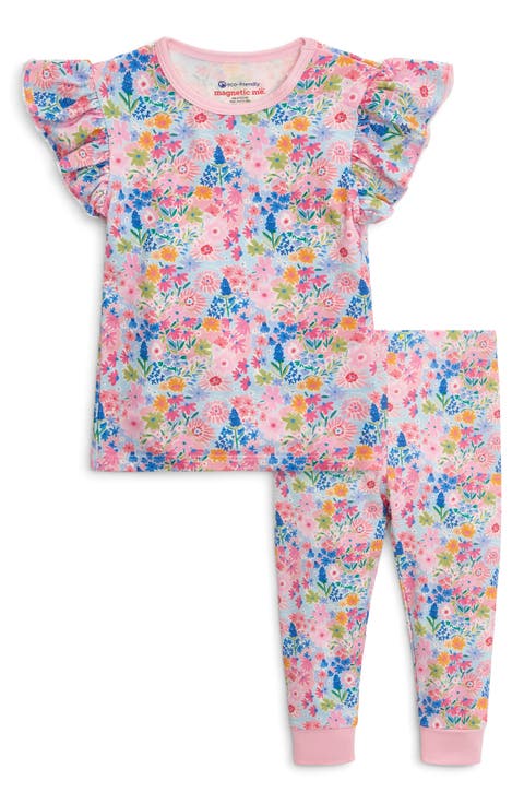 Floral Ruffle Shoulder Fitted Two-Piece Pajamas (Baby)